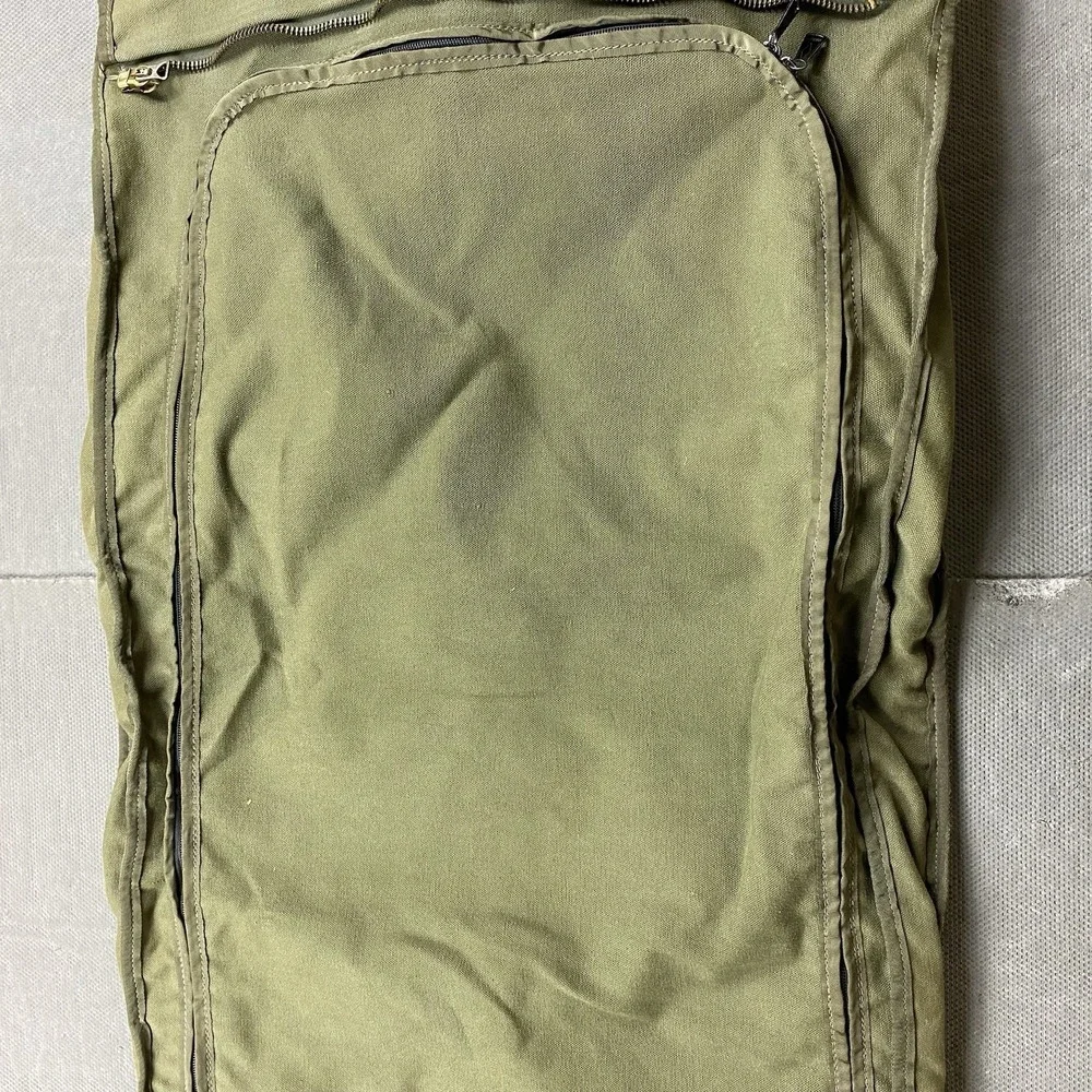 Vintage Orvis Battenkill Garment Bag Beautiful Aged Leather & Green Field Canvas